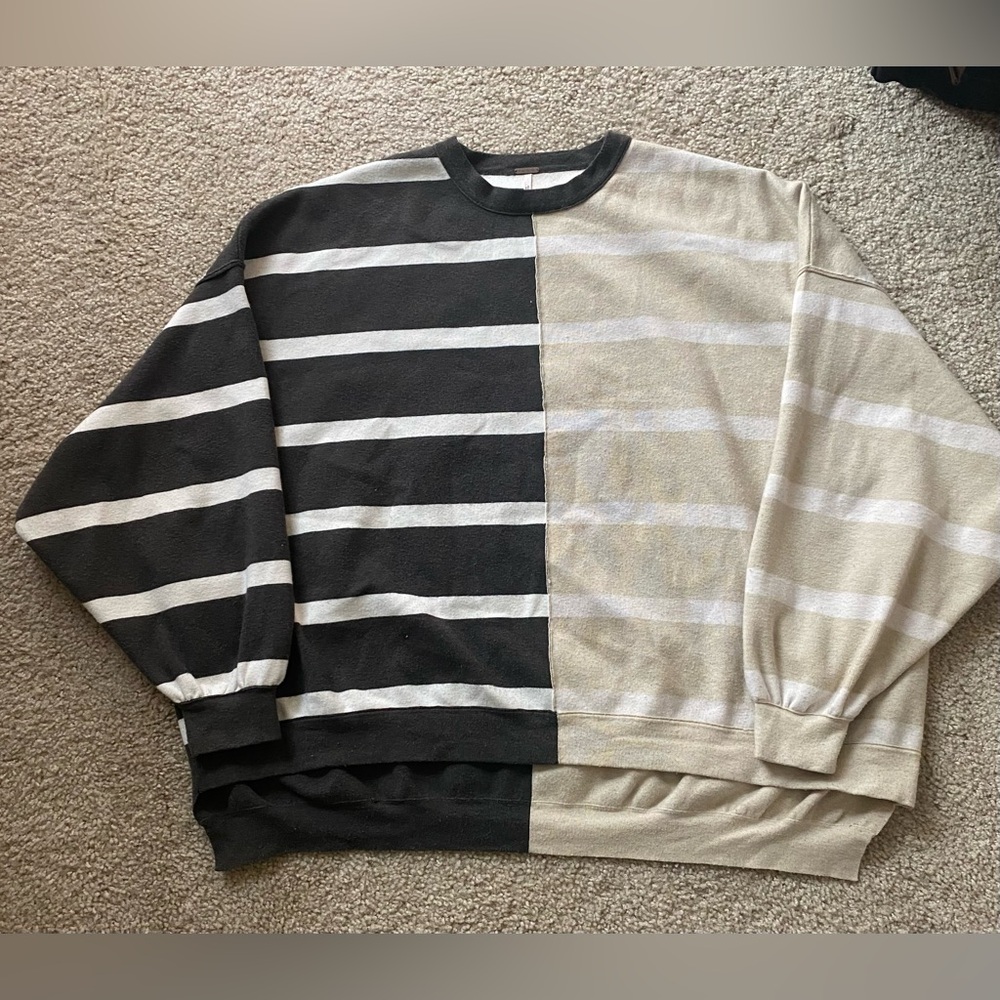 Free People Uptown Stripe Crewneck Pullover Sweater Oatmeal Combo Small - Picture 4 of 11